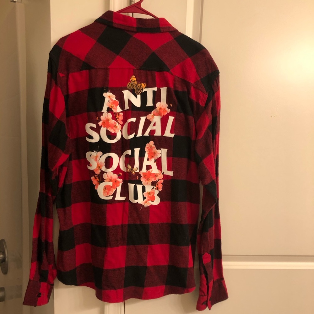 Anti social social club plaid shirt red floral print